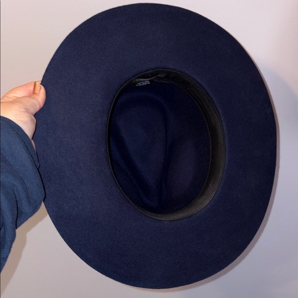 By Anthropologie Gemma Felted Rancher Hat Navy Blue 100% Wool Wide Brim Cowboy main image 7